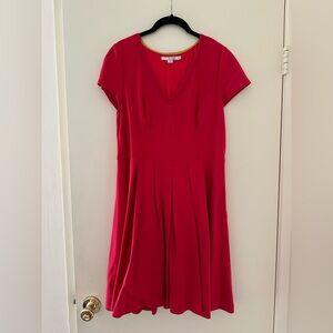 🍓Boden Red Ponte VNeck Dress Fit Flare Short Sleeve Knee Length Holiday